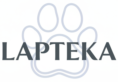 Lapteka logo with a paw print design on a white background